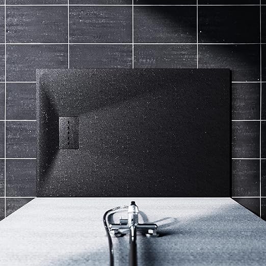 SONNI Douchebak leisteenlook en antislip structuur zwart, inclusief sifon