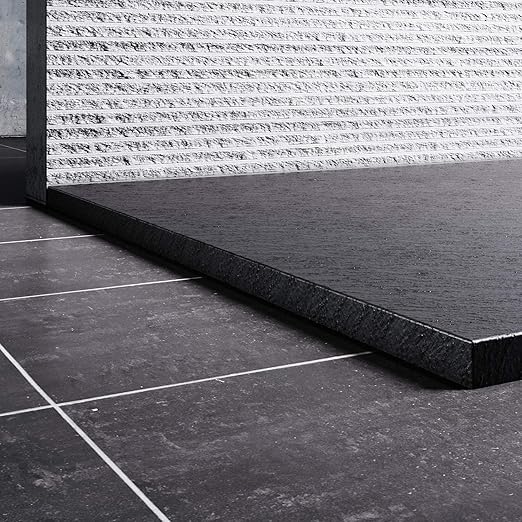 SONNI Douchebak leisteenlook en antislip structuur zwart, inclusief sifon