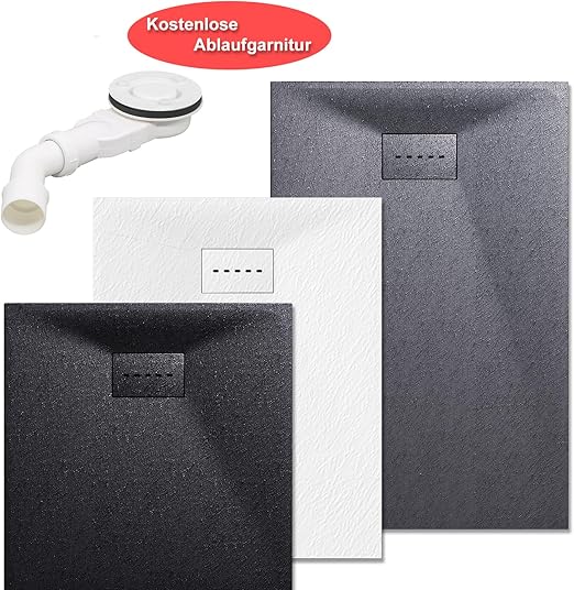 SONNI Douchebak leisteenlook en antislip structuur zwart, inclusief sifon