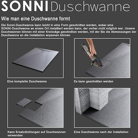 SONNI Douchebak leisteenlook en antislip structuur zwart, inclusief sifon