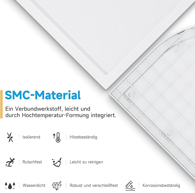 SONNI kwartronde SMC douchebak wit met laag profiel met 550 mm radius