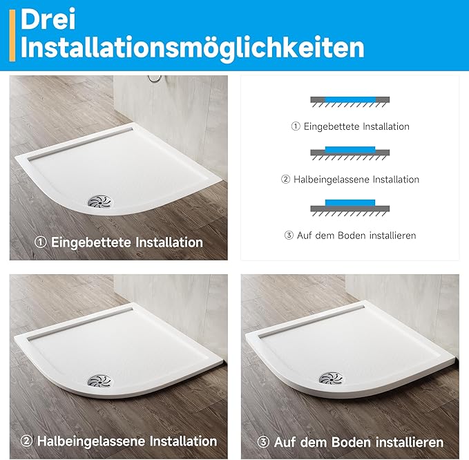 SONNI kwartronde SMC douchebak wit met laag profiel met 550 mm radius