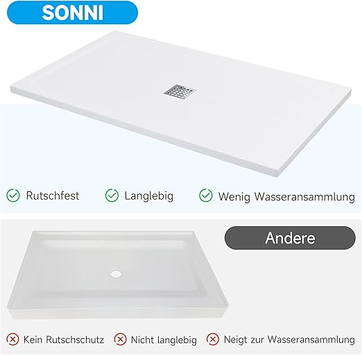 SONNI vierkante douchebak antislip SMC douchebak wit