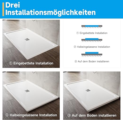 SONNI vierkante douchebak antislip SMC douchebak wit