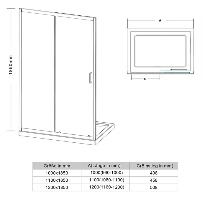 SONNI Douchedeur 100-120cm zilver Schuifdeur Hoogte 185cm
