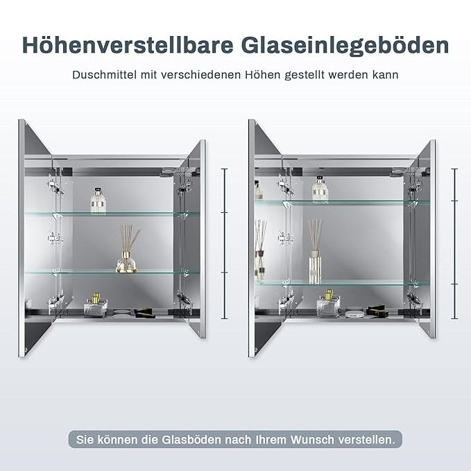 SONNI Spiegelkast 60 × 70 cm met verlichting 2 deuren schakelaar en stopcontact