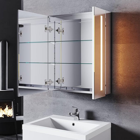 SONNI Spiegelkast 60 × 70 cm met verlichting 2 deuren schakelaar en stopcontact