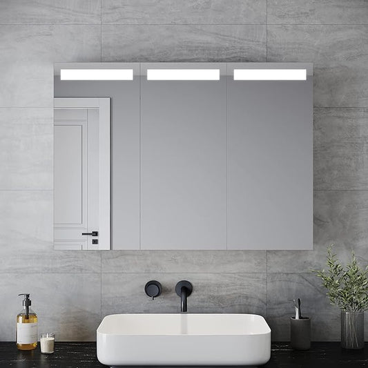 SONNI Spiegelkast met ledverlichting, 90 x 65 cm, driedeurs