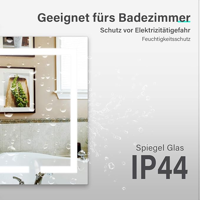 SONNI 50 x 70 cm Badkamer spiegel met verlichting en aanraakschakelaar, condensvrij