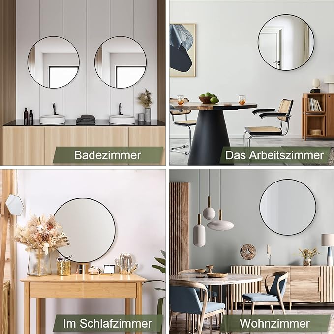 SONNI Ronde wandspiegel 40 cm make-upspiegel met HD-glas zwart aluminium frame
