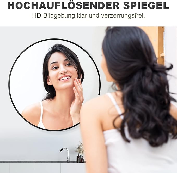 SONNI Badkamerspiegel - rond - diameter 60cm-zwart aluminium frame-wandmontage-make-upspiegel met HD-glas
