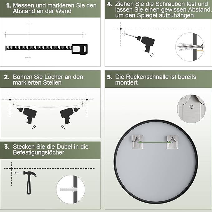 SONNI Badkamerspiegel - rond - diameter 60cm-zwart aluminium frame-wandmontage-make-upspiegel met HD-glas