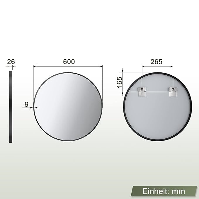 SONNI Badkamerspiegel - rond - diameter 60cm-zwart aluminium frame-wandmontage-make-upspiegel met HD-glas