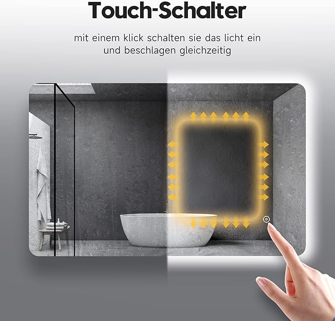 SONNI Led-badkamerspiegel, 80 x 50 cm, spiegel met verlichting en anti-condens