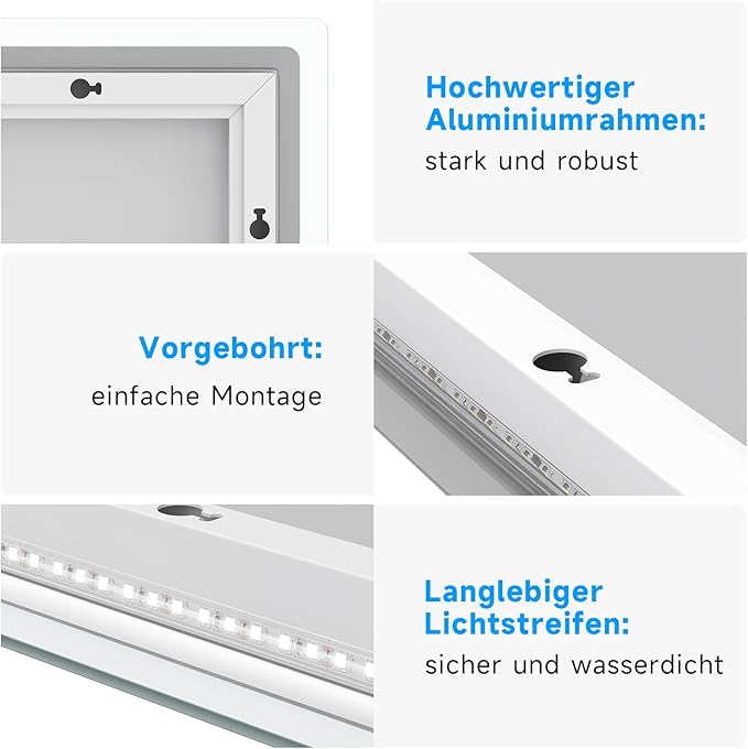 SONNI Led-badkamerspiegel, 80 x 50 cm, spiegel met verlichting en anti-condens