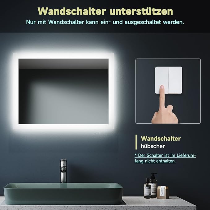 SONNI Badkamerspiegel met led verlichting 60 × 50 cm