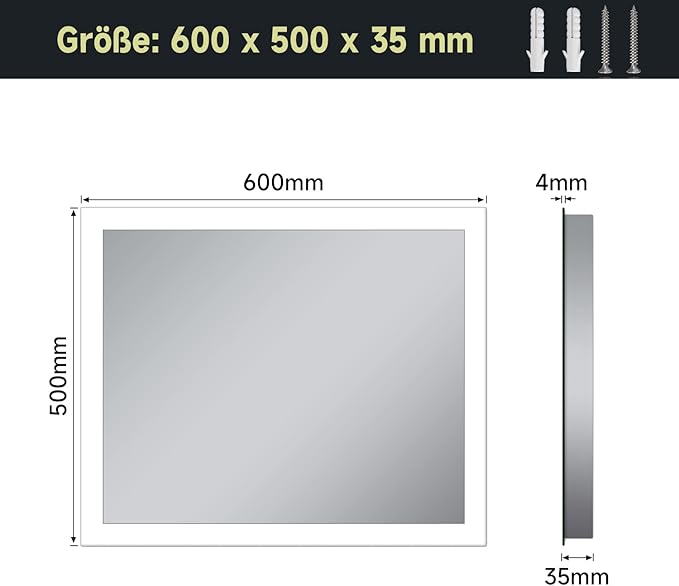 SONNI Badkamerspiegel met led verlichting 60 × 50 cm