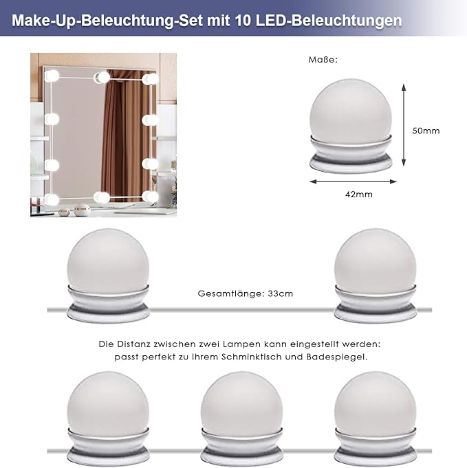 Sonni Kaptafel met spiegel kruk en LED-verlichting wit commode met Hollywoodspiegel met lampen 108 x 40 x 140 cm