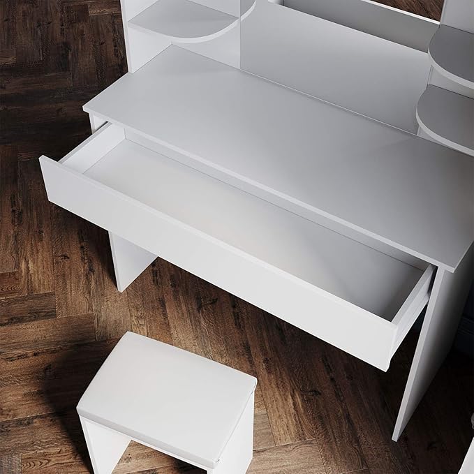 Sonni Kaptafel met spiegel kruk en LED-verlichting wit commode met Hollywoodspiegel met lampen 108 x 40 x 140 cm