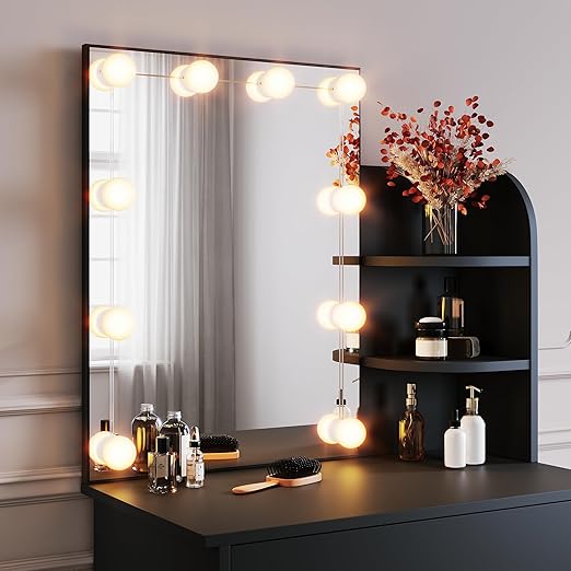 SONNI Make-uptafel klein met verlichting en spiegel, kaptafel met laden voor slaapkamer, 70x40x140cm zwart