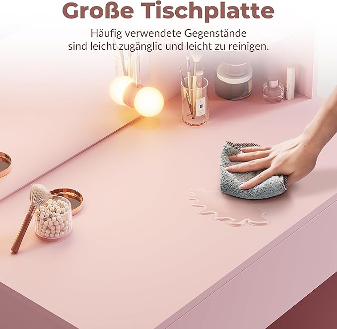 SONNI Kaptafel met led verlichting, roze, 70 x 40 x 140 cm