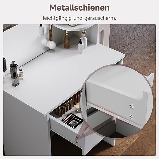 SONNI Make-uptafel klein met verlichting en spiegel, kaptafel met laden voor slaapkamer 70x40x140cm, wit