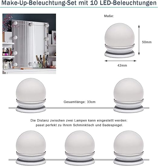 SONNI Make-uptafel klein met verlichting en spiegel, kaptafel met laden voor slaapkamer 70x40x140cm, wit