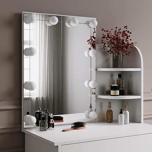 SONNI Make-uptafel klein met verlichting en spiegel, kaptafel met laden voor slaapkamer 70x40x140cm, wit