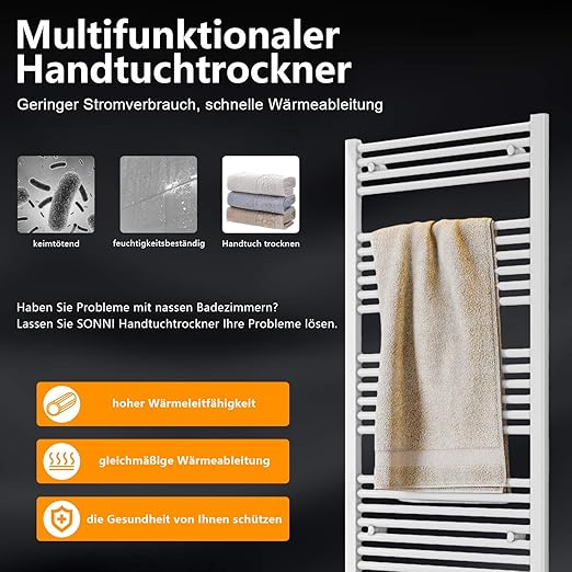SONNI handdoek radiator wit recht 60 x 100 cm 575W