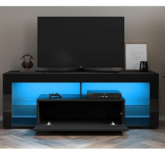 SONNI tv meubel Lowboard zwart met LED-verlichting 140 x 35 x 50,5 cm