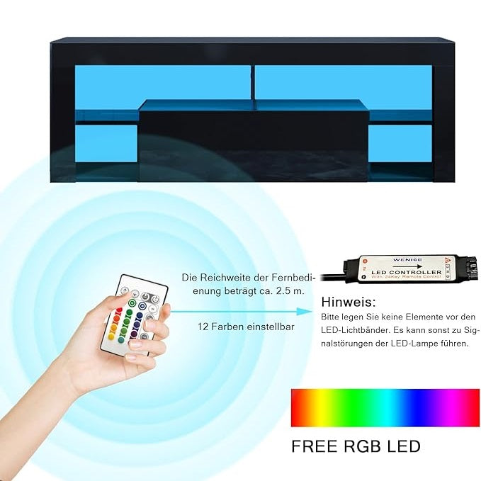 SONNI tv meubel Lowboard zwart met LED-verlichting 140 x 35 x 50,5 cm