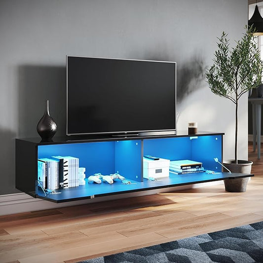 SONNI TV opzetkast 140 x 35 x 30 cm Zwart met LED-verlichting