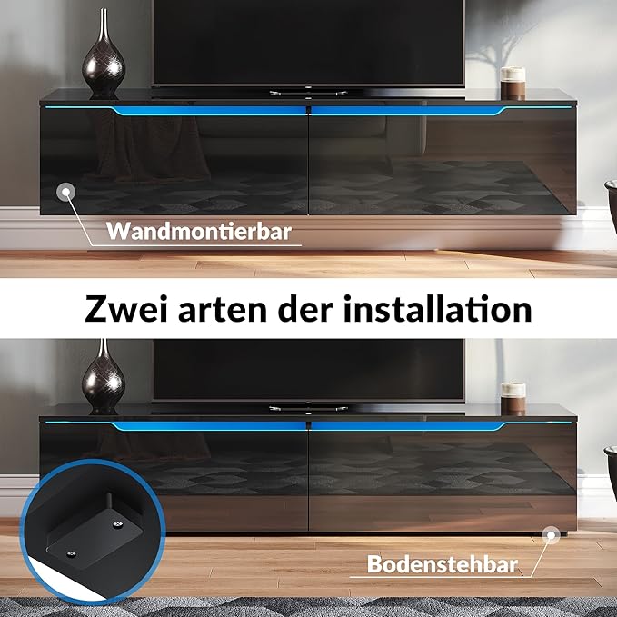 SONNI TV opzetkast 140 x 35 x 30 cm Zwart met LED-verlichting