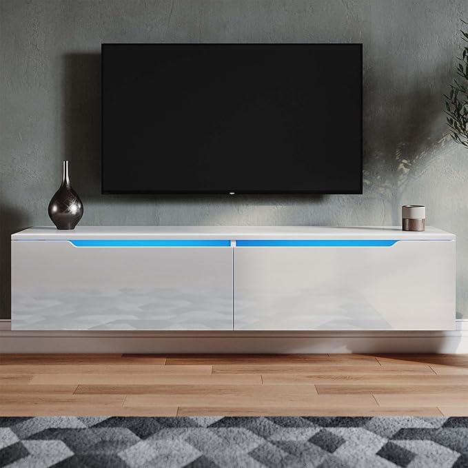 SONNI TV-meubel hangende televisietafel met LED-verlichting Wit