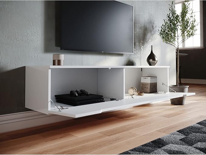 SONNI TV-meubel hangende televisietafel met LED-verlichting Wit