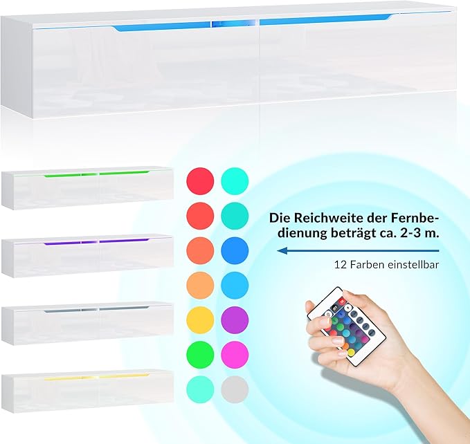 SONNI TV-meubel hangende televisietafel met LED-verlichting Wit