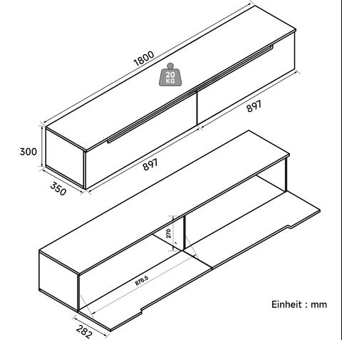 SONNI TV-meubel hangende televisietafel met LED-verlichting Wit