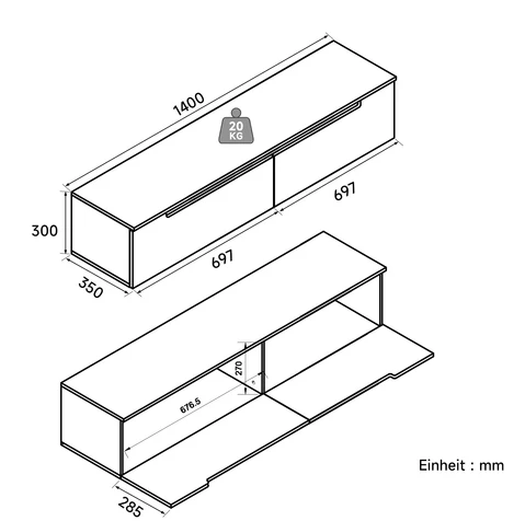 SONNI TV-meubel hangende televisietafel met LED-verlichting Wit