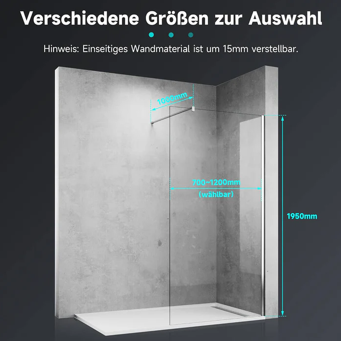 SONNI Inloopdouche helder glas 8 mm nano-glas douchewand breedte 70-120cm