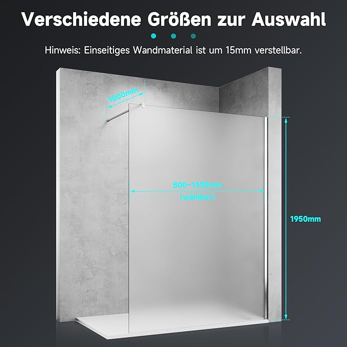 SONNI Walk-In inloopdouche breedte 80-160cm helder glas chroom profielen