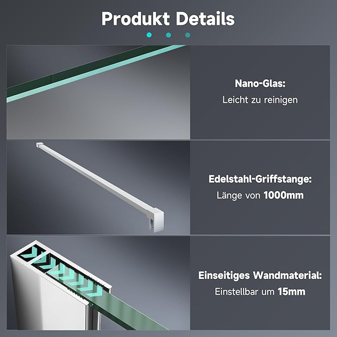 SONNI Walk-In inloopdouche breedte 80-160cm helder glas chroom profielen