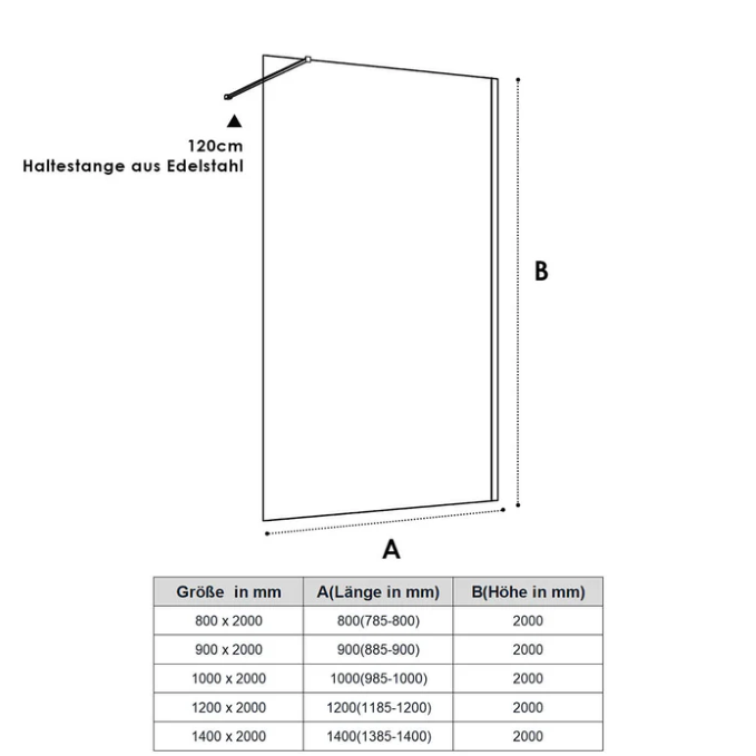 SONNI inloopdouche incl. stabilisator en antikalk 80x200cm mat zwarte