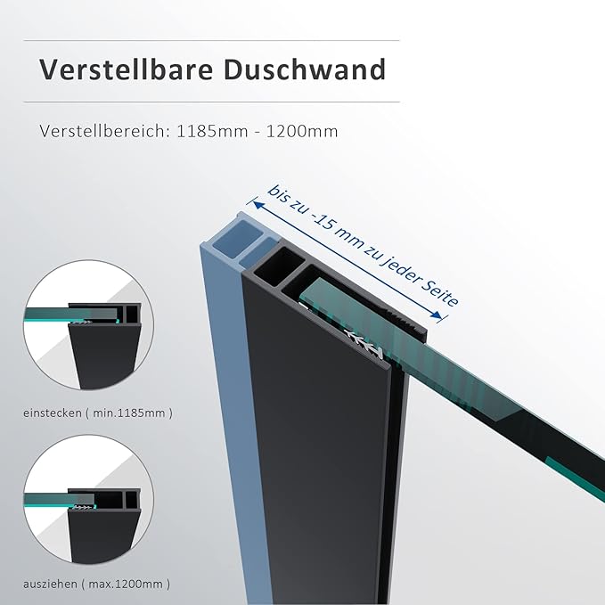 SONNI inloopdouche incl. stabilisator en antikalk 80x200cm mat zwarte