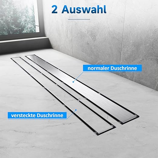 SONNI Dubbelzijdige douchegoot 70 cm complete set platte bodem met geurstop en filter, RVS