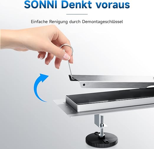 SONNI Dubbelzijdige douchegoot 70 cm complete set platte bodem met geurstop en filter, RVS