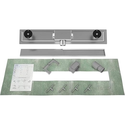 SONNI Dubbelzijdige douchegoot 70 cm complete set platte bodem met geurstop en filter, RVS