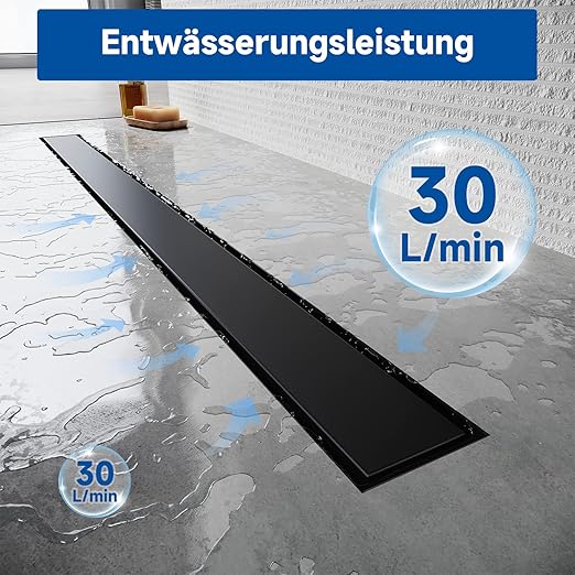 SONNI Douchegoot 90 cm complete set zwart met sifon en filter, RVS