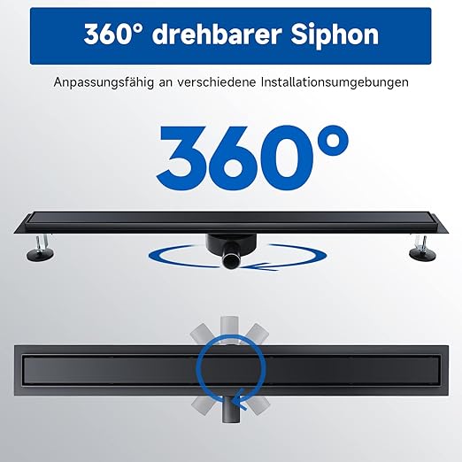 SONNI Douchegoot 90 cm complete set zwart met sifon en filter, RVS
