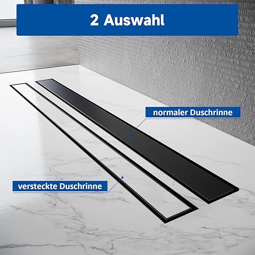 SONNI Douchegoot 90 cm complete set zwart met sifon en filter, RVS