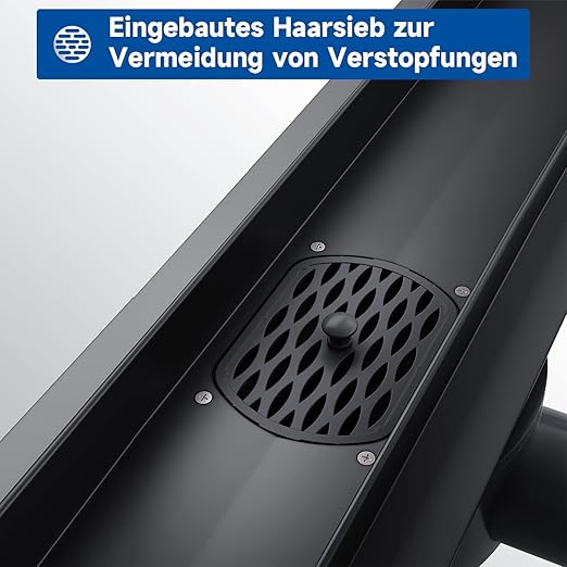 SONNI Douchegoot 90 cm complete set zwart met sifon en filter, RVS